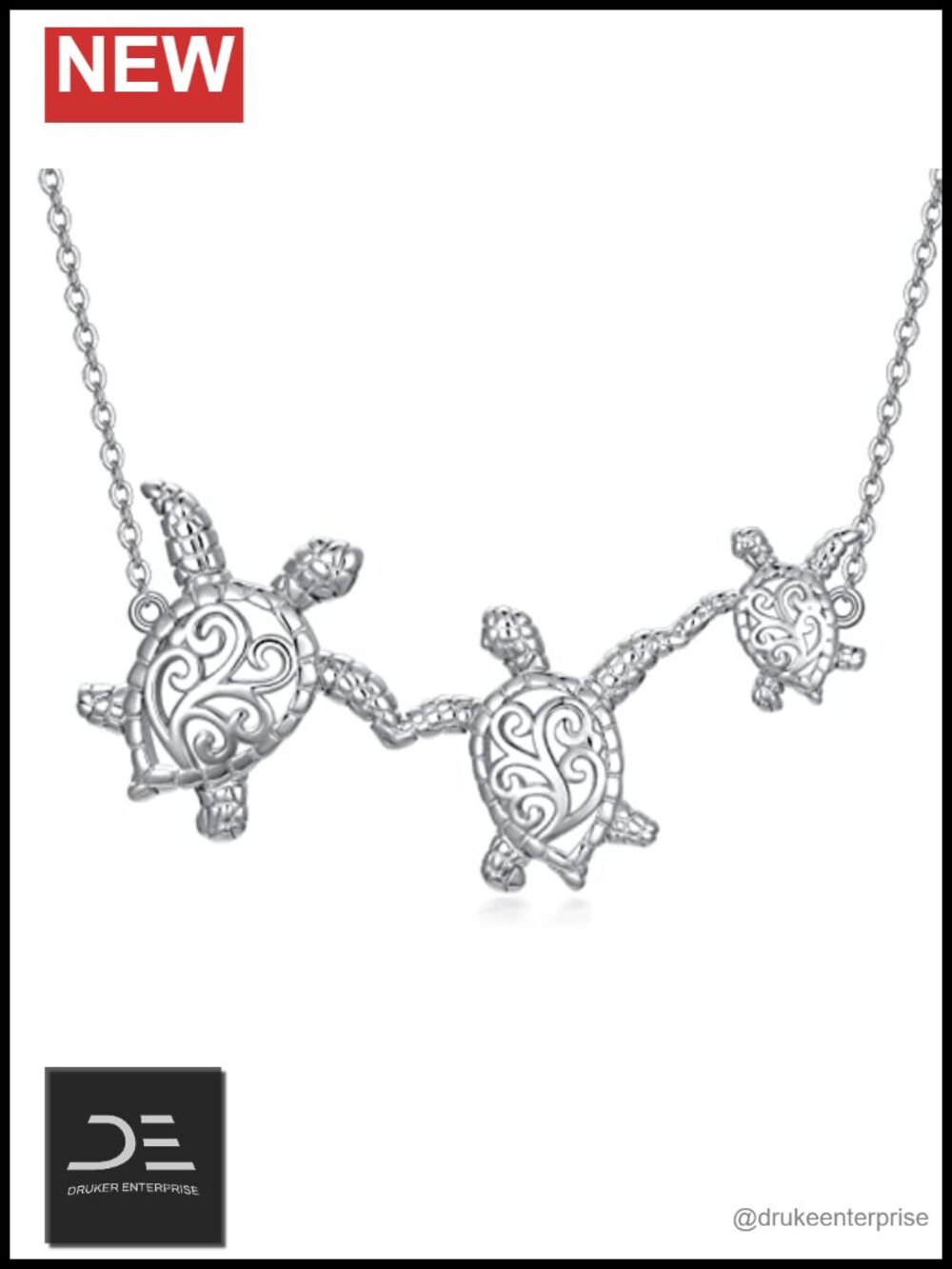 Sterling Silver Turtle Family Pendant Necklace 18in